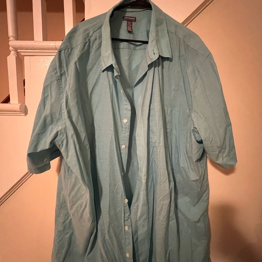 Van Heusen Air 3XLT Short Sleeve Teal color Button Down Shirt